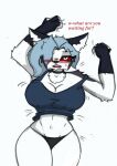  anthro big_breasts blush bottomless breasts choker clothed clothing english_text female helluva_boss hi_res jewelry loona loona_(helluva_boss) necklace pace-maker small_waist solo text thick_thighs 
