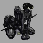  absurd_res anthro bound clothing gimp_suit glistening glistening_clothing handwear hi_res kneeling legs_tied male mask mittens rubber rubber_clothing rubber_suit slim solo spikes tail tail_tied thecore34 unknown_species 