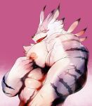  abs ambiguous_fluids anthro anthrok balls bandai_namco biceps big_(disambiguation) bodily bodily_fluids cum digimon digimon_(species) erection furry genital_fluids genitals hatake hi_res holidays hyper invalid_tag male male/male muscular nipples nude pecs penis solo weregarurumon 