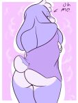  2023 anthro big_butt butt clothing cotton_tail digital_media_(artwork) female fur hair half_naked hi_res hoodie hunibun hunicast kimbies214 lagomorph leporid long_ears looking_at_viewer looking_back mammal multicolored_body multicolored_fur purple_background purple_body purple_clothing purple_fur purple_hoodie purple_topwear rabbit scut_tail short_tail simple_background smile smiling_at_viewer solo tail thick_thighs topwear undressing 