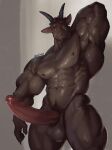  abs anthro artist_name balls beard biceps big_penis biped bovid bovine brown_body brown_hair ear_piercing erection facial_hair genitals hair hi_res horn humanoid_genitalia humanoid_penis looking_at_viewer male mammal muscular muscular_anthro muscular_male muscular_thighs navel nipples oldshep orange_eyes pecs penis piercing signature simple_background smile solo standing triceps 