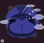 anthro artist_name big_breasts blueberry_inflation breasts canid canid_demon coleman12345 demon drenched english_text female glurgle hellhound helluva_boss hi_res huge_breasts hyper_inflation loona_(helluva_boss) mammal solo speech_bubble squish stuck_in_door text thought_bubble vault_door 