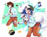  ambiguous_gender blue_clothing blue_eyes blue_shirt blue_topwear blush bottomwear brown_hair canid canine cheek_tuft chest_tuft claw_growth claws clothed clothing dipstick_ears dusk_lycanroc ear_growth exclamation_point facial_tuft fangs feral fluffy fluffy_tail fully_clothed fur fur_growth generation_7_pokemon growth hair hi_res human human_to_feral lycanroc mammal mid_transformation multicolored_ears nintendo one_eye_closed open_mouth orange_bottomwear orange_clothing orange_pants pants pattern_bottomwear pattern_clothing pattern_pants pokeball pokemon pokemon_(species) question_mark ravieel shaded shiny_pokemon shirt short_hair snout snout_growth solo species_transformation striped_bottomwear striped_clothing striped_pants stripes tail tail_growth teeth tongue tongue_out topwear torn_bottomwear torn_clothing torn_pants torn_shirt torn_topwear transformation transformation_sequence tuft white_body white_fur 