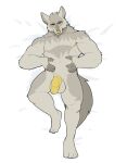  2023 anthro balls canid canine fur genitals grey_body grey_fur hi_res jrjresq looking_at_viewer male mammal multicolored_body multicolored_fur nipples nude penis solo two_tone_body two_tone_fur yellow_eyes yellow_nipples yellow_penis yellow_sclera 