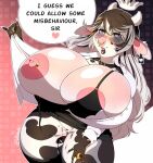  &lt;3 &lt;3_eyes 2023 5_fingers absurd_res anthro areola barbell_piercing big_breasts biped black_collar blush bodily_fluids bovid bovine breasts cattle chloe_(moommymilky) collar digit_ring ear_tag english_text eyewear facial_piercing female fingers genital_fluids genitals glasses hi_res horn huge_breasts jewelry looking_at_viewer mammal nipple_barbell nipple_piercing nipples nose_piercing nose_ring piercing pussy pussy_juice ring_piercing round_glasses septum_piercing septum_ring solo speech_bubble text vapplepie white_horn 
