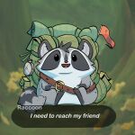  1:1 2023 anthro backpack biped black_eyes dialogue english_text grey_body happyraccoons hi_res mammal nintendo outside procyonid raccoon sitting solo tears_of_the_kingdom text the_legend_of_zelda 