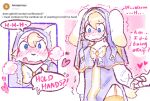  &lt;3 ambiguous_gender anon anthro ask_blog blue_eyes blush bodily_fluids bow_tie breath_cloud dialogue duo emanata english_text flustered gabriel_(pawberry) hand_holding lagomorph leporid male_(lore) mammal nun_outfit pawberry rabbit simple_background sweat sweatdrop text 