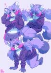  2023 all_fours anthro aruurara barefoot bottomwear breasts canid canine cellphone cleavage clothed clothing ear_piercing ear_ring eyebrow_through_hair eyebrows feet female fur gym_bottomwear gym_clothing gym_shorts hair hi_res highlights_(coloring) hoodie kemono looking_at_viewer mammal multicolored_body multicolored_fur navel pawpads phone piercing pink_highlights purple_body purple_eyes purple_fur raccoon_dog ring_piercing satori_(aruurara) shorts sitting slightly_chubby smartphone solo tanuki topwear translucent translucent_hair twintails_(hairstyle) wariza white_body white_fur 