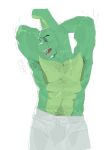  abs anthro armpit_hair beard biceps bodily_fluids body_hair bottomwear chest_hair clothed clothing eyebrows facial_hair five_nights_at_freddy&#039;s five_nights_at_freddy&#039;s_3 fur green_body green_fur happy_trail kogito lagomorph leporid male mammal muscular muscular_anthro muscular_male navel open_mouth pants pecs pose rabbit roblox scar scottgames simple_background solo springtrap_(fnaf) sweat teeth tongue topless white_background yawn 