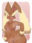  &lt;3 2023 absurd_res anthro biped blush bodily_fluids breasts brown_body featureless_breasts female generation_4_pokemon hi_res lopunny navel nintendo open_mouth pink_eyes pokemon pokemon_(species) simple_background solo sweat tan_body thick_thighs tomochan 