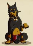  2023 beauceron black_body black_fur black_tongue brown_body brown_eyes brown_fur bulge canid canine canis claws clothed clothed_feral clothing collar digital_media_(artwork) digitigrade doggieo doggieo_(character) domestic_dog feral fur herding_dog hi_res male mammal multicolored_body multicolored_fur pastoral_dog paws quadruped sitting solo studded_bracelet studded_collar toe_claws tongue tongue_out two_tone_body two_tone_fur underwear underwear_only 