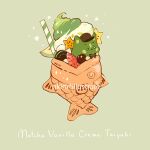  1other artist_name black_bow bow english_text fish food fruit gingerbread_cookie green_background matcha_(food) nadia_kim no_humans no_mouth original sparkle star_(symbol) strawberry sweets vanilla wafer_stick 