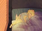  alternate_species bed blush boni_(artist) bracelet_only dio_brando domestic_cat duo ear_piercing father_(lore) father_and_child_(lore) father_and_son_(lore) felid feline felis feral furniture furrification giorno_giovanna hi_res human jojo&#039;s_bizarre_adventure male mammal morning_after on_bed parent_(lore) parent_and_child_(lore) parent_and_son_(lore) piercing son_(lore) 