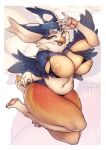  absurd_res anthro avian big_breasts bikini bird blue_body blue_feathers breasts clothed clothing feathers female gofa hi_res nipples skimpy solo swimwear thick_thighs 