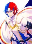  1boy alear_(fire_emblem) alear_(male)_(fire_emblem) blue_eyes blue_hair cape_grab fire_emblem fire_emblem_engage heterochromia multicolored_hair red_eyes red_hair rio78866412 solo two-tone_hair upper_body 