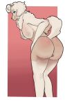  10:16 anthro bent_over big_breasts big_butt bluey_(series) breasts butt canid canine canis chest_tuft chow_chow domestic_dog female hi_res looking_at_viewer looking_back mammal mature_female rear_view simple_background solo spitz standing tuft wendy_(bluey) 