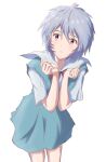  1girl absurdres ayanami_rei blue_hair cowboy_shot highres looking_to_the_side meibing_uc neon_genesis_evangelion purple_eyes school_uniform short_hair simple_background solo tokyo-3_middle_school_uniform white_background 