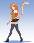  &lt;3 absurd_res anthro bottomwear bracelet breasts clothing domestic_cat felid feline felis female footwear hand_on_hip hi_res high_heels jewelry legwear looking_at_viewer mammal necktie one_eye_closed school_uniform scorpdk skirt smile socks solo thigh_highs thigh_socks uniform wink 