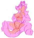  anthro belt breasts female genitals hi_res kitsune_youkai kobold nipples pink_body pussy sitting solo 