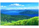  blue_sky cloud forest grass hariken highres hill island lake mountainous_horizon nature no_humans original plant road scenery sky still_life tree 