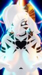  3d_(artwork) abstract_background absurd_res anthro asriel_dreemurr asriel_dreemurr_(god_form) big_breasts black_and_white_fur black_markings blender_(software) blender_cycles boss_monster bovid breasts caprine covering covering_nipples crossgender curled_horn digital_media_(artwork) female fever-dreamer fingers_on_nipples floppy_ears fur glowing glowing_eyest goat hi_res horn humanoid looking_at_viewer looking_up mammal markings multicolored_body multicolored_fur ruminant smile smiling_at_viewer solo tongue tongue_out two_tone_body two_tone_fur undertale undertale_(series) warfare_machine white_body white_fur 