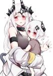  2girls absurdres arknights bare_shoulders black_choker black_collar breasts choker cleavage collar demon_horns hair_ornament highres horns kokihanada large_breasts long_hair looking_at_viewer mother_and_daughter mudrock_(arknights) multiple_girls open_jumpsuit pointy_ears red_eyes sports_bra tagme white_background white_hair 