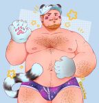  1boy :3 animal_ear_headwear animal_ears animal_hands arm_hair bara belly big_belly blonde_hair bulge chest_hair commission facial_hair fat fat_man goatee hairy large_pectorals leg_hair long_sideburns male_focus mature_male momo_(imaboii666) mustache navel navel_hair nipples notice_lines original paw_pose pectorals short_hair sideburns sideways_glance solo star_(symbol) starry_background stomach tail thick_eyebrows thick_thighs thighs tiger_boy tiger_ears tiger_tail topless_male 