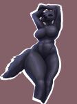  absurd_res anthro betty_(weaver) big_breasts breasts brown_background canid canine canis famished_(artist) female frown_eyebrows hi_res looking_at_viewer mammal nude outline pack_street raised_arms simple_background solo thick_thighs white_outline wolf 