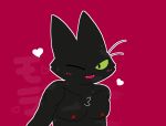  anthro black_body black_fur blush bodily_fluids cartoon_network domestic_cat felid feline felis fur green_eyes hi_res male mammal mao_mao:_heroes_of_pure_heart muscular muscular_anthro muscular_male one_eye_closed pasties pecs razuberryz sheriff_mao_mao_mao shirtless solo sweat wink 