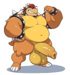  2023 analon_(artist) anthro armband balls barazoku belly biceps big_balls big_belly big_muscles big_penis bowser bracelet claws collar erection eyebrows flexing foreskin genitals hair hand_on_hip hi_res horn huge_balls huge_muscles huge_penis humanoid_genitalia humanoid_penis jewelry koopa looking_at_viewer male mario_bros musclegut muscular muscular_anthro muscular_male navel nintendo nude overweight overweight_anthro overweight_male pecs penis scalie shadow shell simple_background smile solo spiked_armband spiked_bracelet spiked_collar spiked_shell spiked_tail spikes spikes_(anatomy) standing teeth thick_penis thick_thighs white_background 