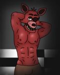  abs animatronic anthro biceps bulge canid canine clothed clothing digital_drawing_(artwork) digital_media_(artwork) eye_patch eyewear five_nights_at_freddy&#039;s flippyroll fox foxy_(fnaf) fur humanoid humor looking_at_viewer machine male mammal meme muscular muscular_anthro muscular_male nipples open_mouth pecs robot scottgames shaded shitpost simple_background simple_shading solo 