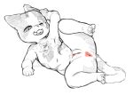  anthro anus capcom eye_scar facial_scar featureless_chest felid felyne female genitals hi_res lying lynian mammal monster_hunter nude on_side open_mouth palico pussy rapel scar sketch solo 