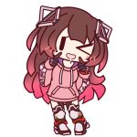  &gt;_&lt; 1girl :d blush brown_hair camouflage camouflage_jacket chibi full_body gradient_hair hololive hood hoodie jacket long_sleeves looking_at_viewer mechanical_arms mechanical_legs multicolored_hair official_art one_eye_closed pink_hoodie roboco-san smile solo transparent_background virtual_youtuber |_| 