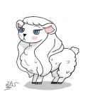  absurd_res anuvisur_(artist) blue_eyes bovid caprine digital_media_(artwork) domestic_sheep female feral fur hair hi_res hooves long_hair mammal rosy_cheeks sheep simple_background solo standing white_body white_fur wool_(fur) 