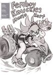  2023 absurd_res angry anthro apron biped clenched_teeth clothed clothing crossdressing crossover dress echidna english_text footwear girly gloves handwear hi_res knuckles_the_echidna legwear looking_at_viewer maid_headdress maid_uniform male mammal mario_bros mario_kart monochrome monotreme nintendo sega shirt_cuffs solo sonic_the_hedgehog_(series) sparkydb stockings teeth text thigh_highs uniform vehicle 