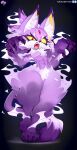  2023 4_toes 5_fingers anthro artist_name blaze_the_cat breasts chest_tuft claws crotch_tuft digital_media_(artwork) feet felid feline female finger_claws fingers forehead_gem fur hi_res inner_ear_fluff krokobyaka mammal open_mouth purple_body purple_fur red_eyes sega solo sonic_the_hedgehog_(series) tail teeth thick_thighs toe_claws toes tongue tuft were werecat werefelid werefeline yellow_sclera 