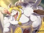  4:3 anal anal_penetration asgore_dreemurr ass_up bna_v5 bodily_fluids boss_monster bovid caprine crown erection genitals goat group headgear hi_res horn male male/male mammal muscular muscular_male nipples nude penetration penis saliva size_difference undertale undertale_(series) vein veiny_penis 