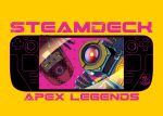  2boys apex_legends bad_id bad_pixiv_id bandana copyright_name glowing glowing_eye highres humanoid_robot looking_at_viewer makaron multiple_boys one-eyed pathfinder_(apex_legends) red_bandana red_eyes revenant_(apex_legends) robot science_fiction simulacrum_(titanfall) steam_deck yellow_background yellow_eyes 
