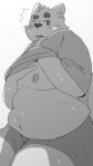  2023 anthro bear belly big_belly blush bodily_fluids bottomwear clothing hi_res kemono male mammal menmen_kesinn moobs nipples overweight overweight_male shorts solo sweat 