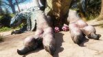  2_penises animal_genitalia animal_penis blue_body blue_scales butt capcom claws depth_of_field fanged_wyvern feet feral foot_focus genitals grass hemipenes hi_res hindpaw looking_at_viewer looking_back lying male monster monster_hunter multi_genitalia multi_penis on_front open_mouth pawpads paws penis penis_backwards plant raised_tail red_eyes sand scales solo tail tobi-kadachi tongue tongue_out tree zdnoz 