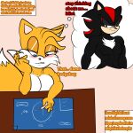  anthro blush crossgender daydream dialogue duo female hi_res male male/female miles_prower muscular sega shadow_the_hedgehog sonic_the_hedgehog_(series) soulyagami64 speech_bubble thinking 