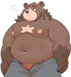  2023 anthro bear belly big_belly bottomwear brown_nose bulge clothing humanoid_hands kemono male mammal meg_hoi moobs navel nipples overweight overweight_male pants simple_background solo underwear 