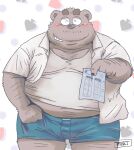  2023 anthro bear belly big_belly blush clothing eyes_closed humanoid_hands kemono male mammal overweight overweight_male shirt shrots solo topwear toshi_(artist) 