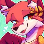  &lt;3 2022 ambiguous_gender anthro blep canid canine digital_media_(artwork) fox gold_(metal) greek_clothing green_background hubert_(glassshine) leaf lenixtt mammal simple_background solo tongue tongue_out 