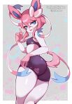  2023 anthro big_butt blep blue_eyes breasts butt clothed clothing coffeechicken eeveelution female fur generation_6_pokemon hair hi_res looking_at_viewer looking_back looking_back_at_viewer nintendo pink_body pink_fur pink_hair pokemon pokemon_(species) solo sylveon tongue tongue_out torn_clothing white_body white_fur 