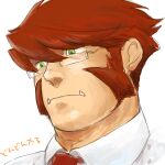  1boy bara collared_shirt glasses kekkai_sensen klaus_von_reinhertz long_sideburns male_focus mature_male mutton_chops necktie nore_(boosuke) portrait red_hair semi-rimless_eyewear shirt short_hair sideburns solo translation_request tusks 