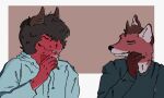  canid canine cigarette clothing dragon duo eyes_closed fox holly_(ortiz) horn human_hair jacket male male/male mammal red_dragon red_fox scalie smile topwear 