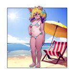  alpha_channel anthro belly blonde_hair blush breasts clothing clover_(bunny4life) female genitals green_eyes hair hi_res looking_at_viewer mammal navel nipples pink_body pussy sicmop solo suid suina sus_(pig) swimwear young 