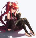  1girl absurdres ass bare_shoulders blush flower full_body hair_flower hair_ornament hair_over_breasts highres jewelry long_hair looking_at_viewer necklace red_eyes red_hair shadow shakugan_no_shana shana sitting skin_tight solo thighhighs_over_bodysuit toeless_legwear usd_(wwkr2537) very_long_hair 