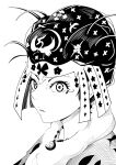  1girl commentary_request facial_mark greyscale hat highres himiko_(historical_person) japanese_clothes jewelry magatama magatama_necklace monochrome necklace niwatori_sennin portrait real_life solo 